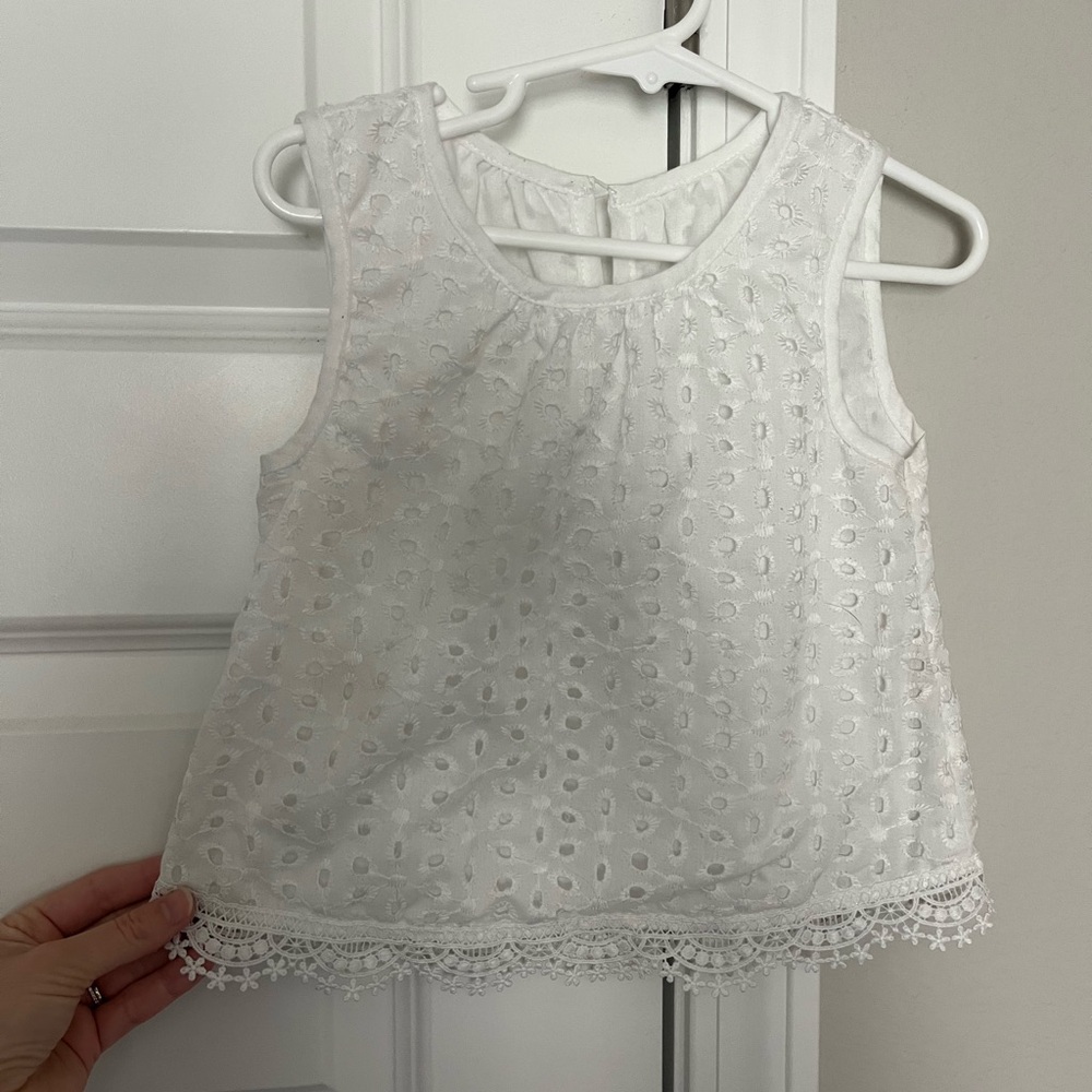 SHEIN White Eyelet Lace Trim Top